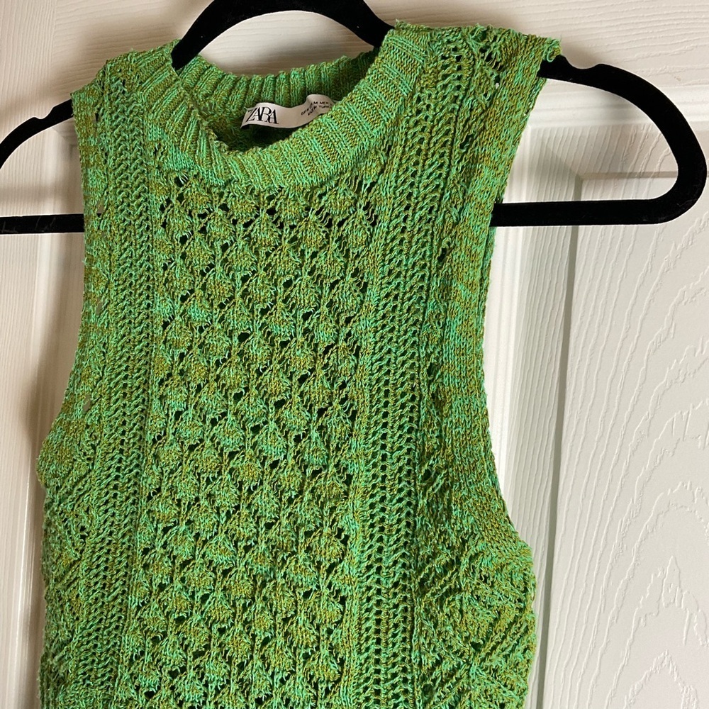 Zara Open-Knit Cropped Sweater Vest - Green/Lime Mix Size Medium View 4